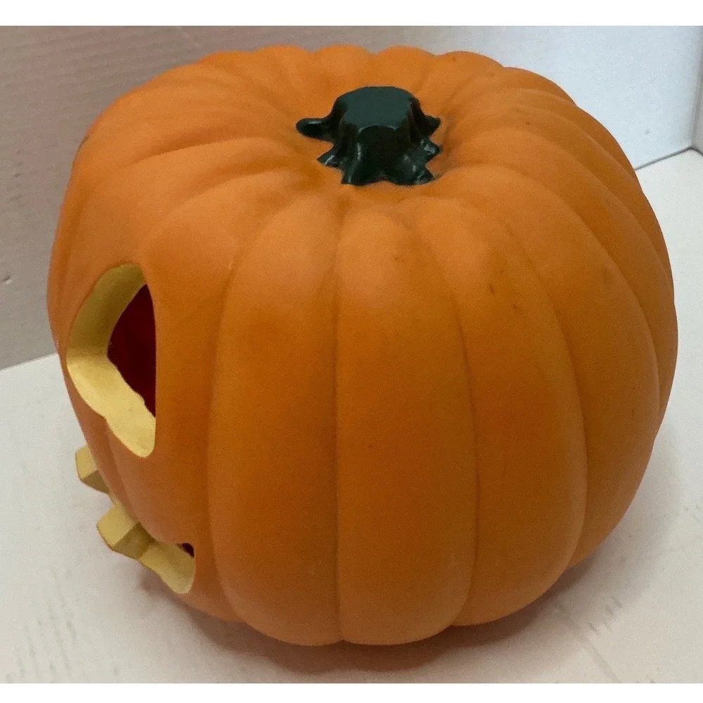 Halloween Jack O Lantern Foam Blow Mold Pumpkin Decor Orange Toothy Grin 8 Inch